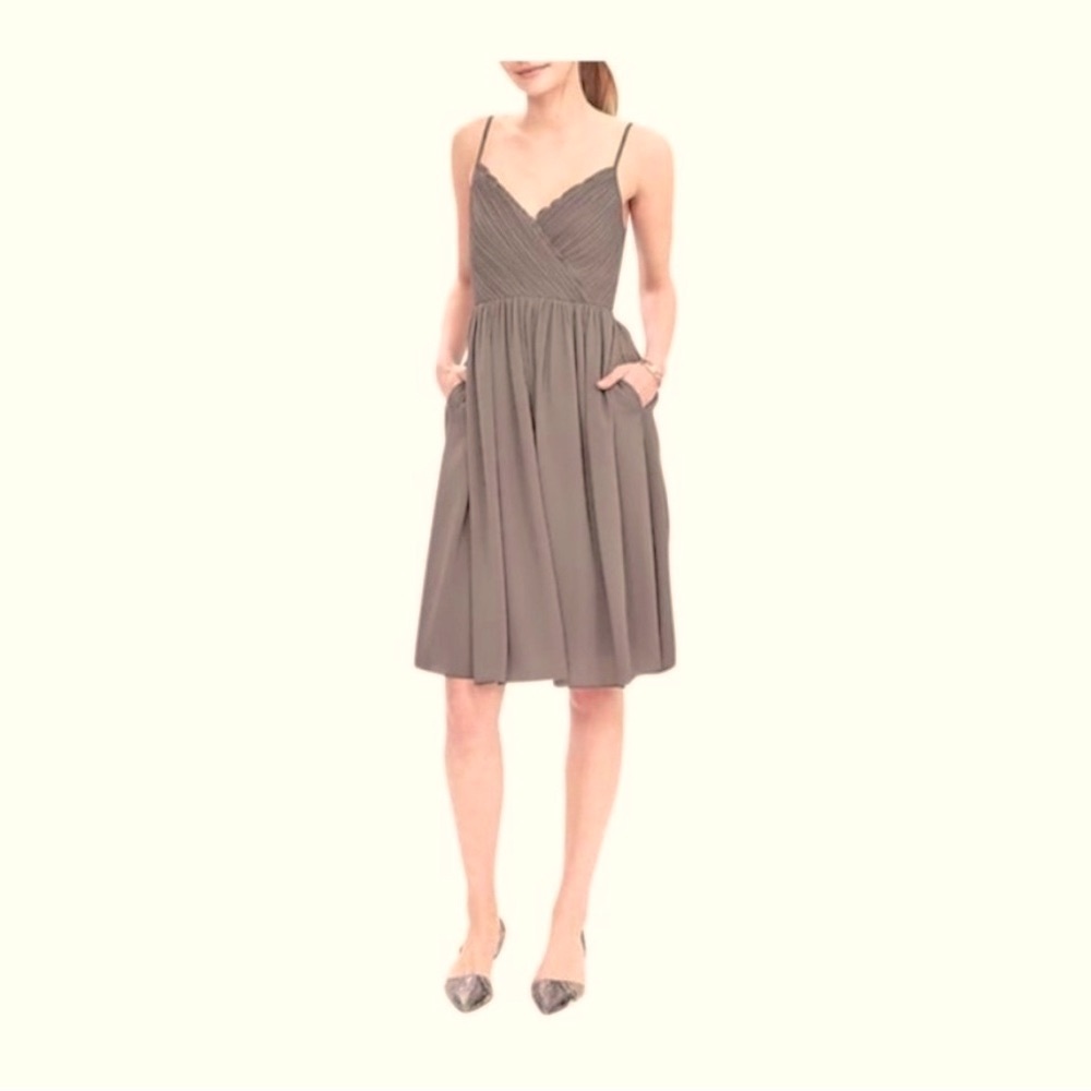 NWT Banana Republic Pacific Taupe Strappy Crossover Vee Cocktail Dress
